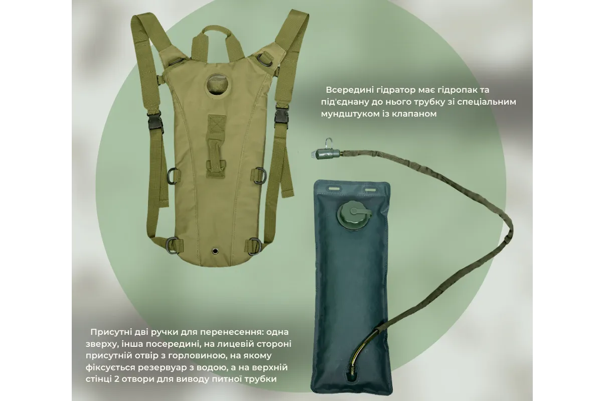 Тактичний рюкзак-гідратор, питна система на 3 літри