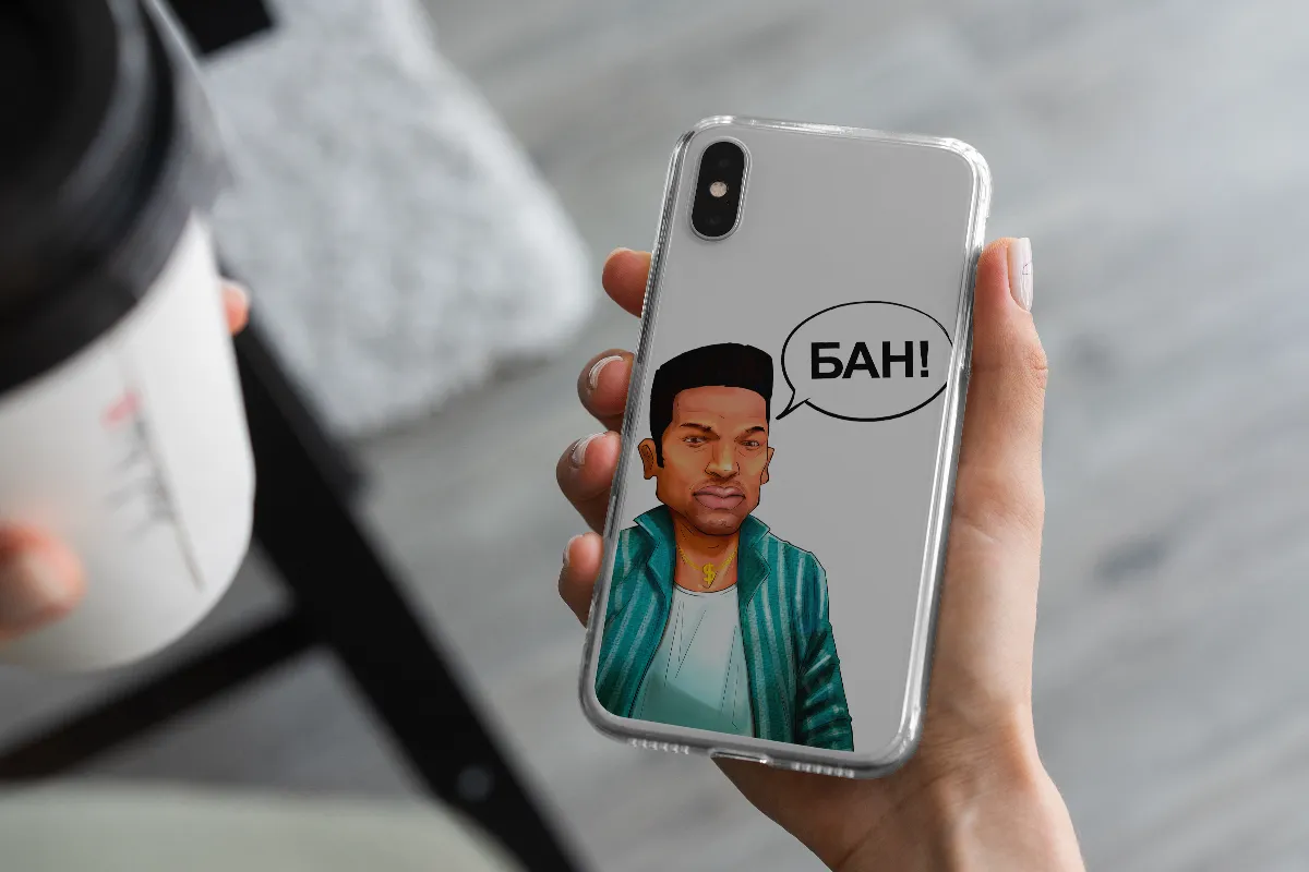Чохол на iPhone "БАН!" (Прозорий силіконовий з принтом)
